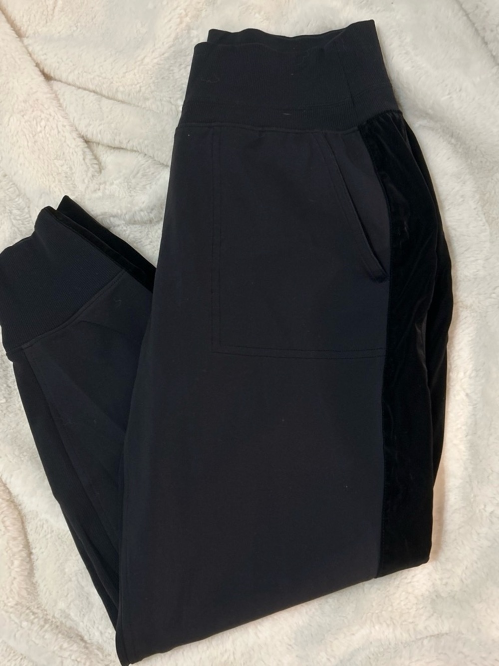Athleta Black Velvet-Trim High Waist Joggers